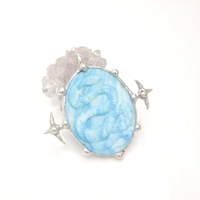  Soldered Geometric Oval Animal Snake Handmade Jewelry Blue Tin Alloy Shell White Shell Pendant