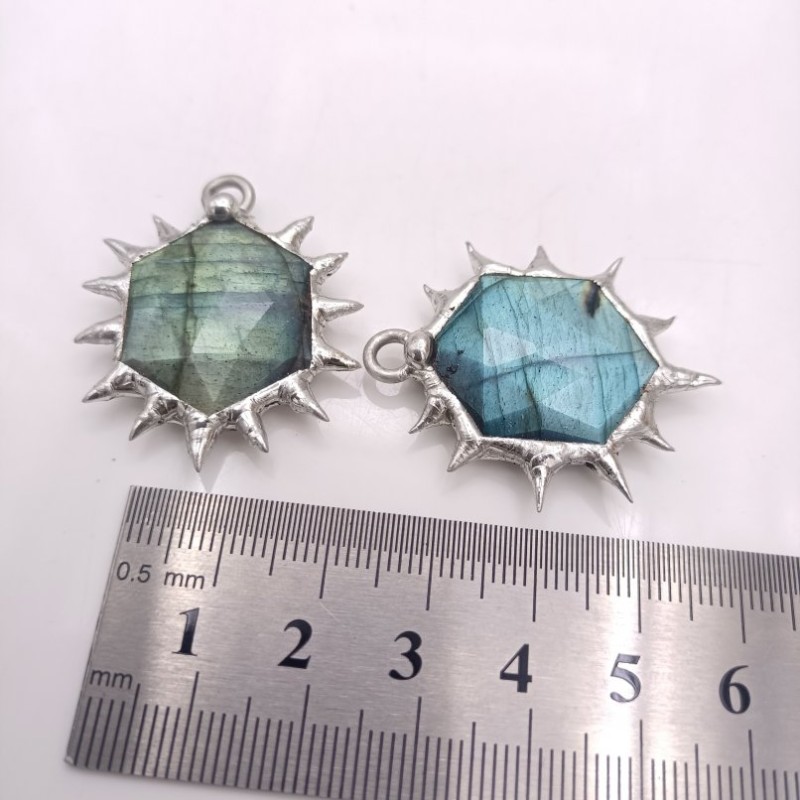 Star Of David Irregular Geometric Hexagon Semi-precious Stone Semi Precious Stone Labradorite Pendant